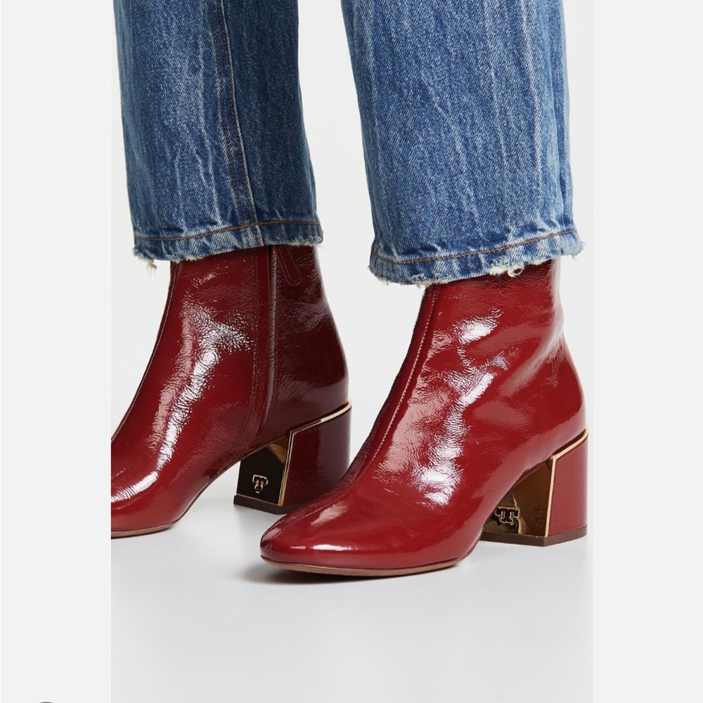 Tory Burch Womens Juliana Patent Leather Tumbled Bootie